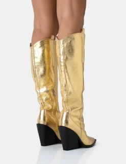 Store Nevada Metallic Western Cowboy Block Heel Knee High Boots Block Heels | Western Boots
