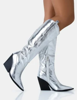 Clearance Nevada Metallic Western Cowboy Block Heel Knee High Boots Block Heels | Western Boots