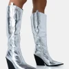 Cheap Nevada Metallic Wide Fit Western Block Heel Knee High Boots Wide Fit Block Heels | Block Heels