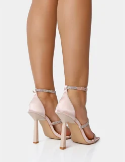 Sale Niko Nude Satin Diamante Barely There Square Toe Stiletto Heels Diamante Heels | Square Toe Heels