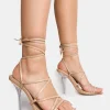 Shop NOBU NUDE PU LACE UP ROUND TOE PERSPEX STILETTO HEELS High Heels | Mid Heels