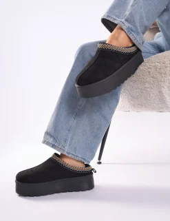 Clearance Nutmeg Faux Fur Lined Platform Mules Flats | Mules