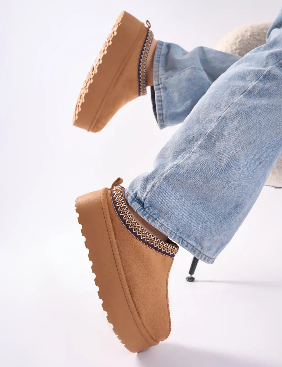 Cheap Nutmeg Chestnut Faux Fur Lined Platform Mules Flats | Mules