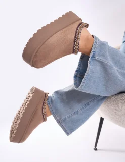Online Nutmeg Faux Fur Lined Platform Mules Flats | Mules