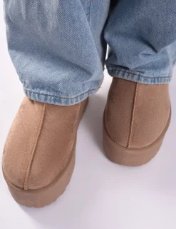 Online Nutmeg Faux Fur Lined Platform Mules Flats | Mules
