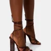 Best Nyla Chocolate Patent Strappy Lace Up Square Toe Block Heels Strappy Heels | Square Toe Heels