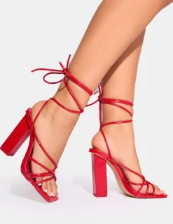 Cheap Nyla Patent Strappy Lace Up Square Toe Block Heels Square Toe Heels | Lace Up Heels
