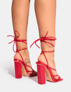 Cheap Nyla Patent Strappy Lace Up Square Toe Block Heels Square Toe Heels | Lace Up Heels