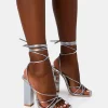 Clearance Nyla Wide Fit Mirror Strappy Lace Up Square Toe Block Heels Wide Fit Block Heels | Wide Fit Heels