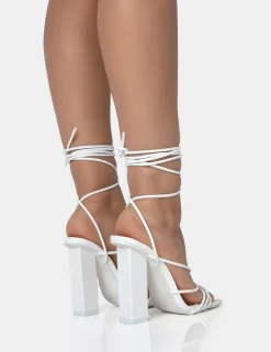 Clearance Nyla Wide Fit Patent Strappy Lace Up Square Toe Block Heels Wide Fit Block Heels | Wide Fit Heels