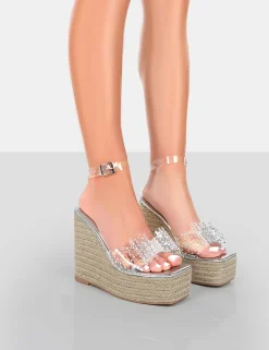Best Sale Ocean Beach Patent Bow Platform Wedge Heels 5" Heels | Bow Heels
