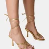 Discount Oceania Strappy Side Knot Lace Up Mid Heels Strappy Heels | Gold Heels