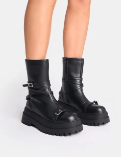 Best Sale Odessa Multi Strap Detail Chunky Sole Ankle Boots Chunky Boots | Ankle Boots