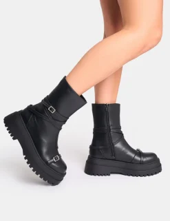 Best Sale Odessa Multi Strap Detail Chunky Sole Ankle Boots Chunky Boots | Ankle Boots
