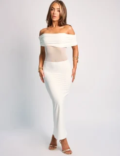 Best Sale Off Shoulder Mesh Insert Maxi Dress Dresses