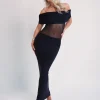 Store Off Shoulder Mesh Insert Maxi Dress Dresses