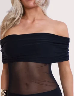 Store Off Shoulder Mesh Insert Maxi Dress Dresses