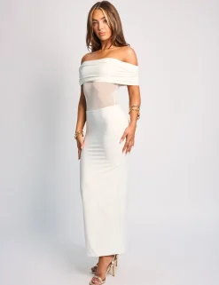 Best Sale Off Shoulder Mesh Insert Maxi Dress Dresses