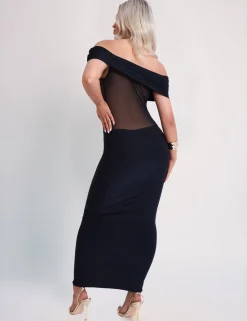 Store Off Shoulder Mesh Insert Maxi Dress Dresses