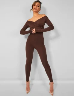 Store Off Shoulder Ruched Long Sleeve Jumpsuit Back In Stock | Jumpsuits & Playsuits