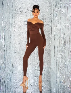 Store Off Shoulder Ruched Long Sleeve Jumpsuit Back In Stock | Jumpsuits & Playsuits
