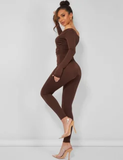Store Off Shoulder Ruched Long Sleeve Jumpsuit Back In Stock | Jumpsuits & Playsuits