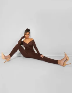 Store Off Shoulder Ruched Long Sleeve Jumpsuit Back In Stock | Jumpsuits & Playsuits