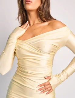 Outlet Off Shoulder Ruched Long Sleeve Mini Dress Dresses