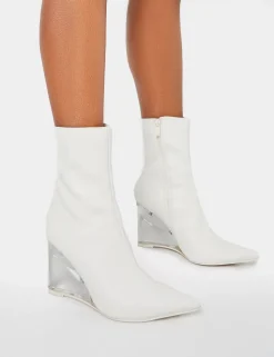 New Ohio Pu Perspex Wedge Pointed Toe Ankle Boots Wedges | Heeled Boots