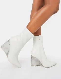 New Ohio Pu Perspex Wedge Pointed Toe Ankle Boots Wedges | Heeled Boots