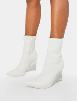 New Ohio Pu Perspex Wedge Pointed Toe Ankle Boots Wedges | Heeled Boots