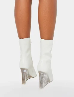 New Ohio Pu Perspex Wedge Pointed Toe Ankle Boots Wedges | Heeled Boots