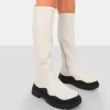 Best Sale On Point Black PU Chunky Sole Knee High Boots Knee High Boots | Long Boots