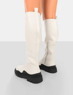 Best Sale On Point Black PU Chunky Sole Knee High Boots Knee High Boots | Long Boots