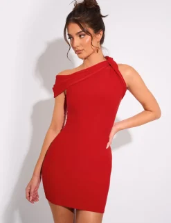 Hot One Shoulder Asymmetric Luxe Slinky Mini Dress Dresses