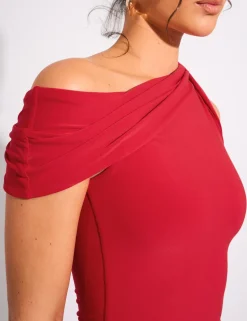 Hot One Shoulder Asymmetric Luxe Slinky Mini Dress Dresses