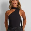 Online One Shoulder Scarf Crop Top Sculpt & Leisure | Kaiia The Label