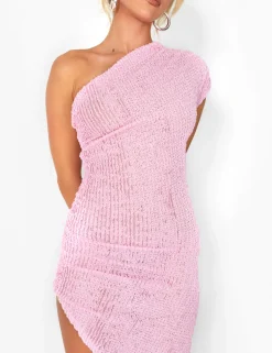 Outlet One Shoulder Textured Split Detail Midaxi Dress Back In Stock | Dresses