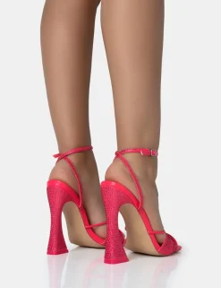 Fashion Opulence Hot PU Diamante Strappy Square Toe Flared Block Heels Strappy Heels | Diamante Heels