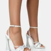 Best Opulence Pu Diamante Strappy Square Toe Flared Block Heels Strappy Heels | Diamante Heels