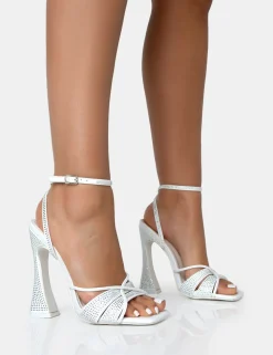 Best Opulence Pu Diamante Strappy Square Toe Flared Block Heels Strappy Heels | Diamante Heels