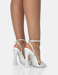 Best Opulence Pu Diamante Strappy Square Toe Flared Block Heels Strappy Heels | Diamante Heels