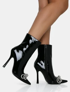 Clearance Orla Patent Diamante Bow Pointed Toe Stiletto Ankle Boots 4
