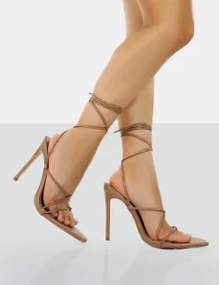 Fashion Otti Toffee PU Lace Up Stiletto Heels 4