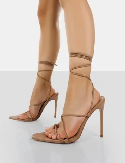 Fashion Otti Toffee PU Lace Up Stiletto Heels 4