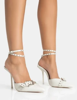 Best Ozella Light Pu Studded Buckle Wrap Around Court Stiletto Heel Court Heels | High Heels