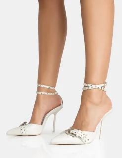 Best Ozella Light Pu Studded Buckle Wrap Around Court Stiletto Heel Court Heels | High Heels