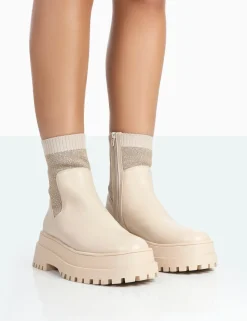 Flash Sale Paloma Nude Boucle Knit Platform Chunky Sole Sock Ankle Boots Sock Boots | Ankle Boots