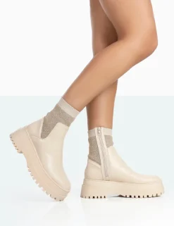 Flash Sale Paloma Nude Boucle Knit Platform Chunky Sole Sock Ankle Boots Sock Boots | Ankle Boots