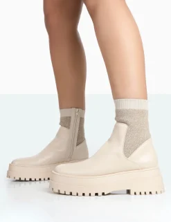 Flash Sale Paloma Nude Boucle Knit Platform Chunky Sole Sock Ankle Boots Sock Boots | Ankle Boots